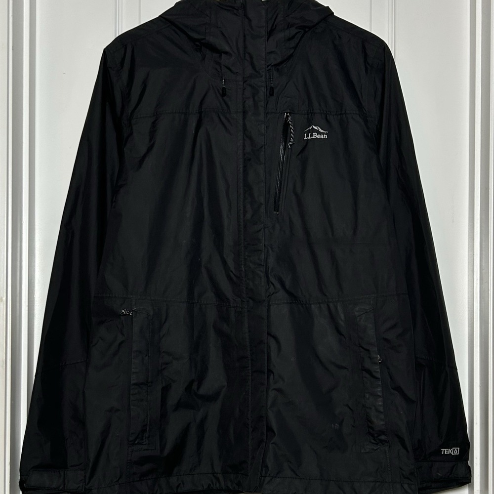 L.L.Bean Nylon Black Hooded Logo Waterproof Windproof Trail Model Rain Jacket